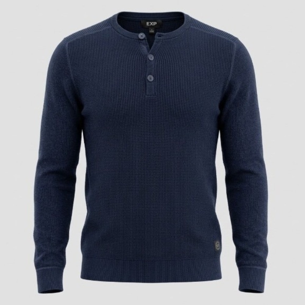 Express Mens Small Navy Blue Sweater Henley Waffle Knit Cotton